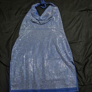Sparkling Blue Halter Dress
